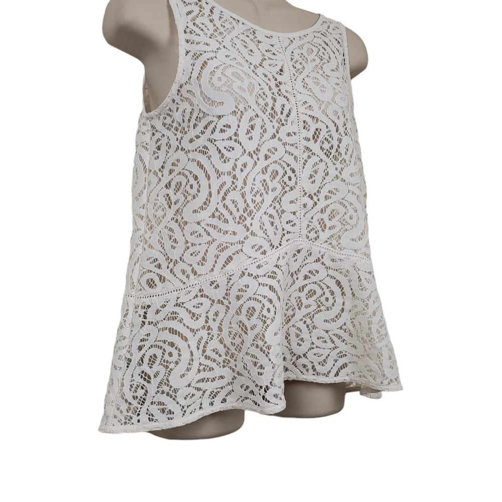 LOFT | PEPLUM CROCHET LACE SLEEVELESS WHITE SHEER BLOUSE TOP WOMEN'S SIZE XS